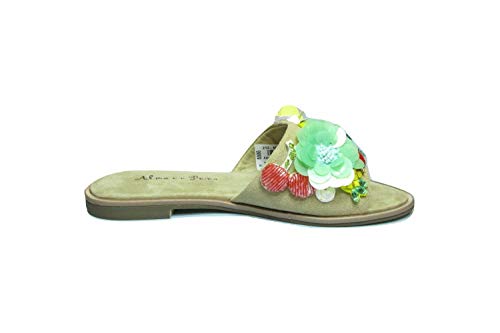 Alma en Pena V20939 - Chanclas de mujer con lentejuelas, piel de velour, color beige, color Multicolor, talla 39 EU