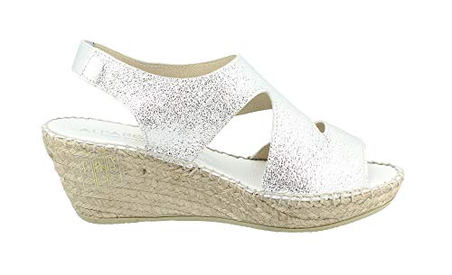 Alpargata Cuña Alta Piel Plata - Talla 37