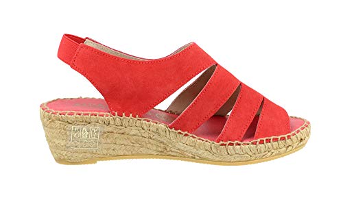 Alpargata Cuña Media Piel Serraje Rojo - Talla 40