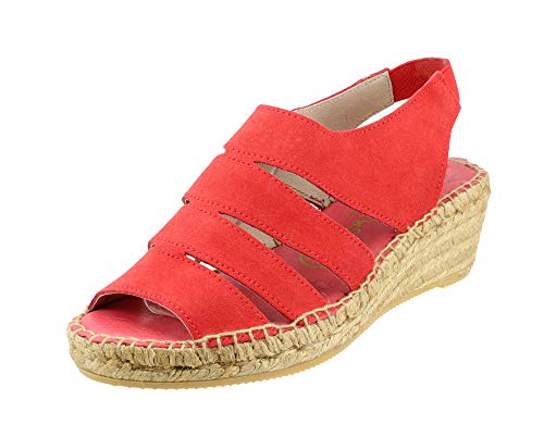 Alpargata Cuña Media Piel Serraje Rojo - Talla 40