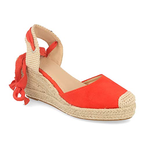 Alpargata de Mujer con Cuna de Yute, Pala Cerrada, Talon Abierto y Cierre de Cordones en el Tobillo. Primavera Verano 2020. Talla 38 Naranja