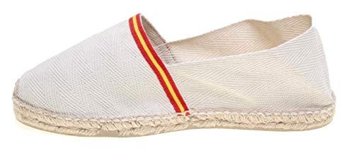 Alpargata Piso Yute y Tejido Lona Espiga Bandera ESPAÑA Made IN Spain Cosido A Mano (Beige, Numeric_39)