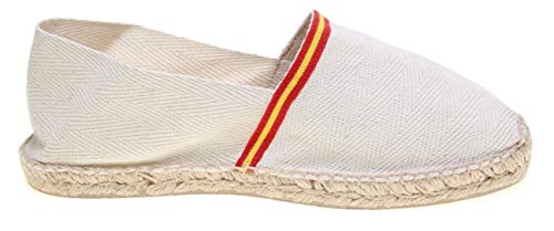 Alpargata Piso Yute y Tejido Lona Espiga Bandera ESPAÑA Made IN Spain Cosido A Mano (Beige, Numeric_39)
