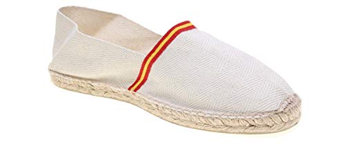 Alpargata Piso Yute y Tejido Lona Espiga Bandera ESPAÑA Made IN Spain Cosido A Mano (Beige, Numeric_39)