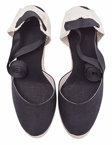 Alpargatas con tacón de cuña de Denim clásico para Mujer con Tiras con Cordones Negro39