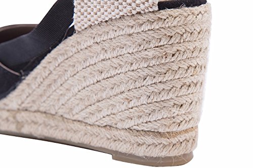 Alpargatas con tacón de cuña de Denim clásico para Mujer con Tiras con Cordones Negro39