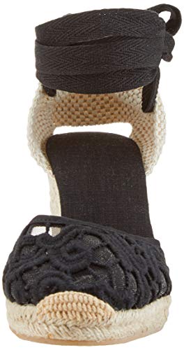 Alpargatas con tacón de cuña de Encaje de Mezclilla clásico para Mujer con Tiras con Cordones Blacklace37