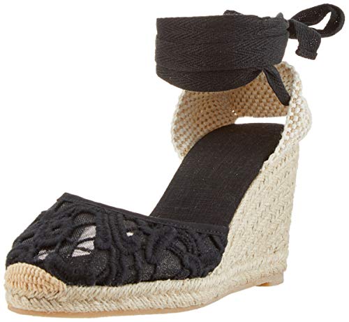Alpargatas con tacón de cuña de Encaje de Mezclilla clásico para Mujer con Tiras con Cordones Blacklace37