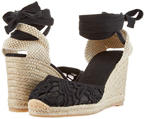 Alpargatas con tacón de cuña de Encaje de Mezclilla clásico para Mujer con Tiras con Cordones Blacklace37
