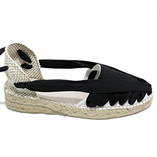 Alpargatas Cuña 3CM Clásica Pintxo o Siete Vetas Negras - Negro, 39