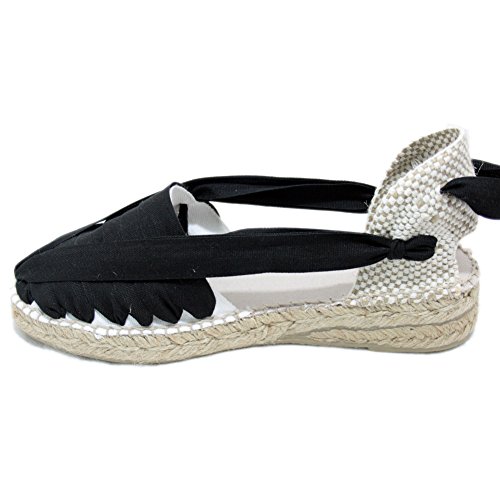 Alpargatas Cuña 3CM Clásica Pintxo o Siete Vetas Negras - Negro, 39