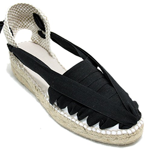 Alpargatas Cuña 3CM Clásica Pintxo o Siete Vetas Negras - Negro, 39