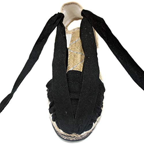 Alpargatas Espardenyes Diseño Siete Vetas en Colores Tradicionales Negro, Rojo y Azul en Suela Mixta (Negro, 39)