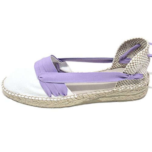 Alpargatas Hechas a Mano Tradicionales de Media Cuña Diseño Tres Vetas Color Lila Claro - Lila Claro, 37
