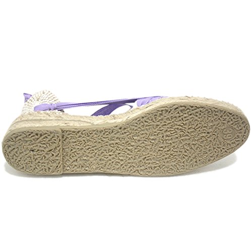 Alpargatas Hechas a Mano Tradicionales de Media Cuña Diseño Tres Vetas Color Lila Claro - Lila Claro, 37