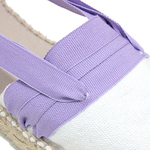 Alpargatas Hechas a Mano Tradicionales de Media Cuña Diseño Tres Vetas Color Lila Claro - Lila Claro, 37