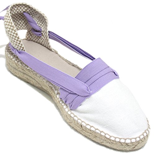 Alpargatas Hechas a Mano Tradicionales de Media Cuña Diseño Tres Vetas Color Lila Claro - Lila Claro, 37
