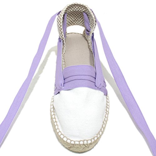 Alpargatas Hechas a Mano Tradicionales de Media Cuña Diseño Tres Vetas Color Lila Claro - Lila Claro, 37