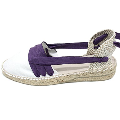Alpargatas Hechas a Mano Tradicionales de Media Cuña Diseño Tres Vetas Color Lila - Lila Oscuro, 35