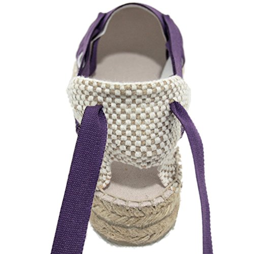Alpargatas Hechas a Mano Tradicionales de Media Cuña Diseño Tres Vetas Color Lila - Lila Oscuro, 35