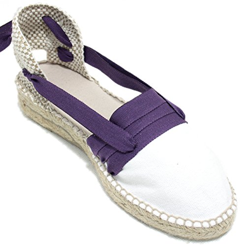 Alpargatas Hechas a Mano Tradicionales de Media Cuña Diseño Tres Vetas Color Lila - Lila Oscuro, 35