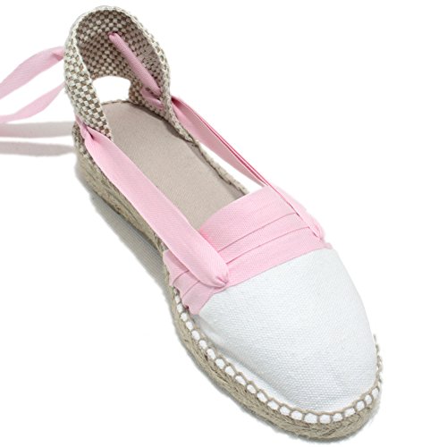 Alpargatas Hechas a Mano Tradicionales de Media Cuña Diseño Tres Vetas Color Rosa Claro - Rosa pálido, 37