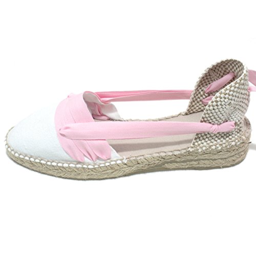 Alpargatas Hechas a Mano Tradicionales de Media Cuña Diseño Tres Vetas Color Rosa Claro - Rosa pálido, 37