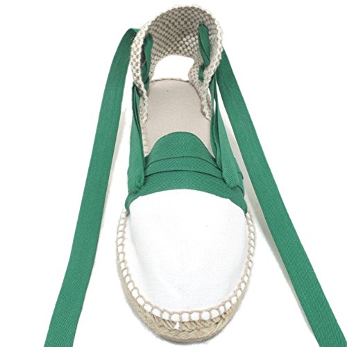 Alpargatas Hechas a Mano Tradicionales de Media Cuña Diseño Tres Vetas Color Verde - Verde, 39