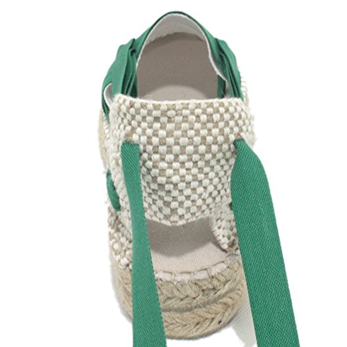 Alpargatas Hechas a Mano Tradicionales de Media Cuña Diseño Tres Vetas Color Verde - Verde, 39