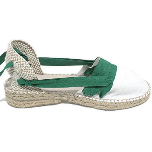 Alpargatas Hechas a Mano Tradicionales de Media Cuña Diseño Tres Vetas Color Verde - Verde, 39