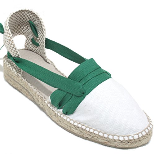 Alpargatas Hechas a Mano Tradicionales de Media Cuña Diseño Tres Vetas Color Verde - Verde, 39
