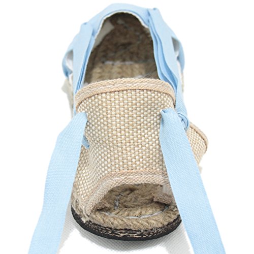 Alpargatas Tradicionales Planas Suela de Goma Diseño Tres Vetas o Tabernero Color Azul Claro - Azul Claro, 31, Goma