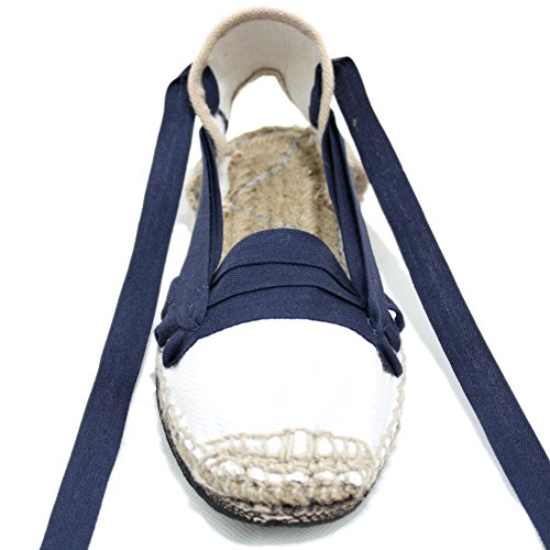 Alpargatas Tradicionales Planas Suela de Goma Diseño Tres Vetas o Tabernero Color Azul Marino - Azul Marino, 41, Goma