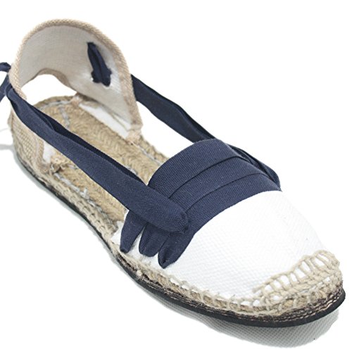 Alpargatas Tradicionales Planas Suela de Goma Diseño Tres Vetas o Tabernero Color Azul Marino - Azul Marino, 41, Goma