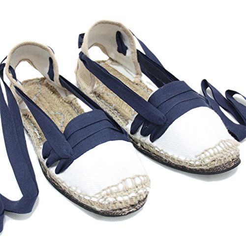 Alpargatas Tradicionales Planas Suela de Goma Diseño Tres Vetas o Tabernero Color Azul Marino - Azul Marino, 41, Goma