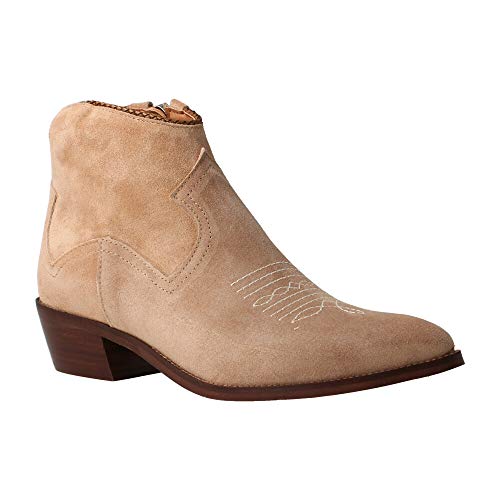 ALPE 4578 - Botin Tejano DE Ante Arena con Dibujo PESPUNTEADO para Mujer Color: Beige Talla: 40 EU