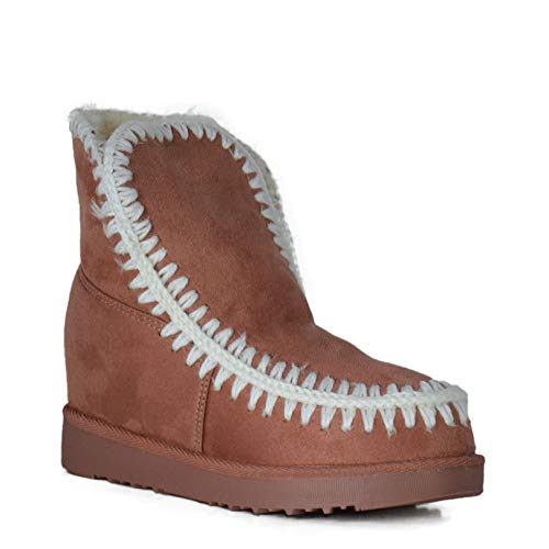 ALTAMODA Botas Australianas para Mujer Calientes Cuña Interior y Forrada con Pelo Rosa (40)