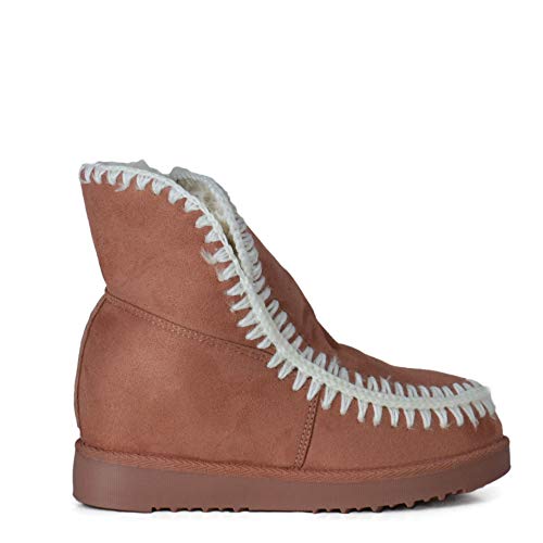 ALTAMODA Botas Australianas para Mujer Calientes Cuña Interior y Forrada con Pelo Rosa (40)
