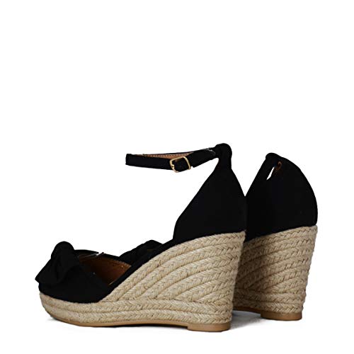 Altamoda Sandalias con Cuña de Yute para Mujer Negro (36)