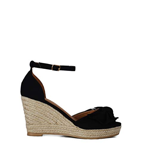 Altamoda Sandalias con Cuña de Yute para Mujer Negro (36)