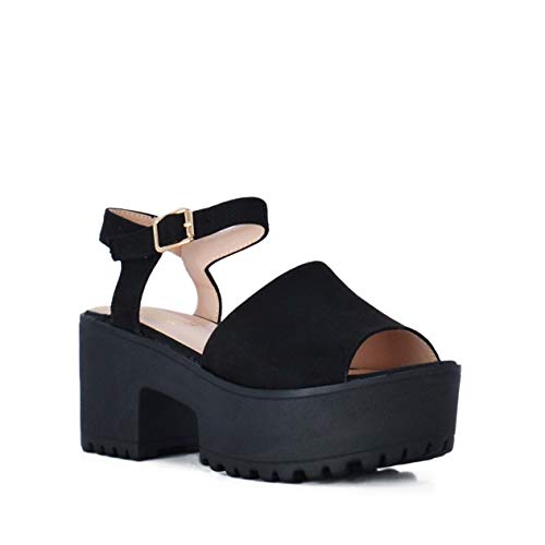 Altamoda Sandalias de Plataforma para Mujer Cierre Tobillo Negras (40)