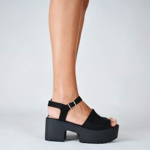 Altamoda Sandalias de Plataforma para Mujer Cierre Tobillo Negras (40)