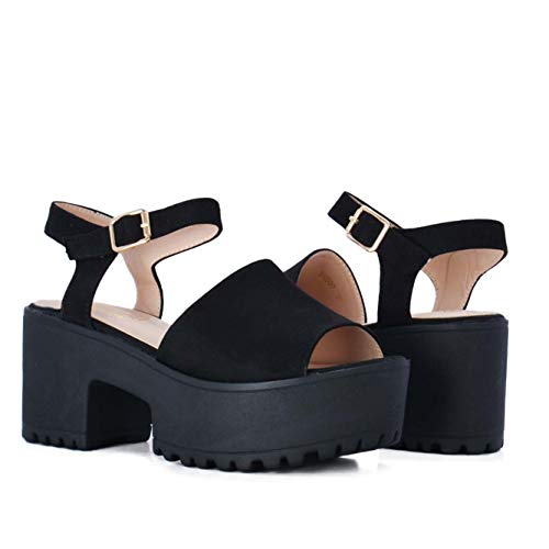 Altamoda Sandalias de Plataforma para Mujer Cierre Tobillo Negras (40)