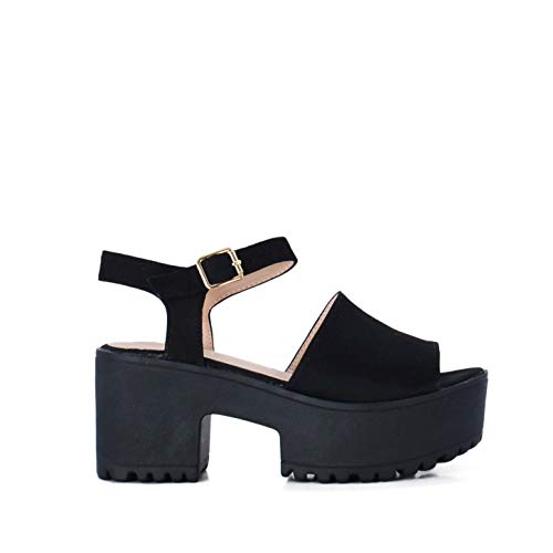 Altamoda Sandalias de Plataforma para Mujer Cierre Tobillo Negras (40)
