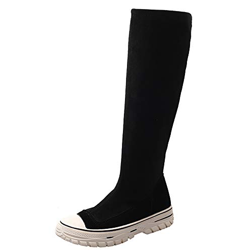 Altas Botas, Botas De Las Mujeres Del Estiramiento Todo, Match Tela Martin Botas Debajo De La Rodilla Conveniente Para El Invierno,Negro,37