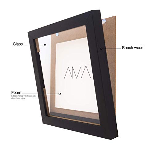 AMA Nuevo - Marco para vinilos, para Discos Individuales, Dobles o triples, Madera de Haya, Negro