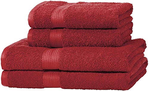 Amazon Basics AB Fade Resitant, 100% Algodón, Rojo, 2 baño + 2 manos