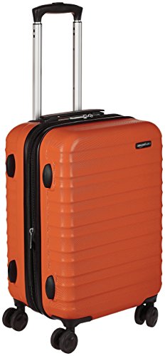 Amazon Basics - Maleta de viaje rígida giratori- 55 cm, Tamaño de cabina, Naranja fuerte