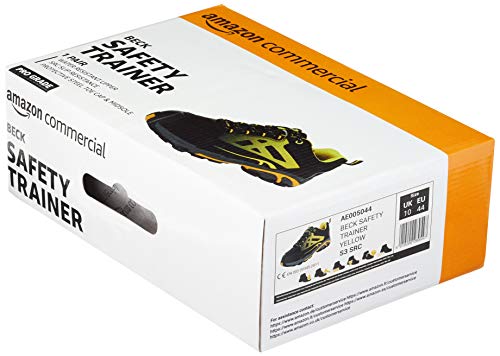 AmazonCommercial – Calzado de seguridad con puntera de acero para hombre y mujer, zapatillas protectoras para la industria, zapatillas de trabajo para la construcción, negro/amarillo, talla 44