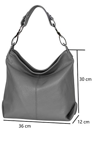AmbraModa GL033 - Bolso de mano de piel para mujer, color Negro, talla 36x30x12cm
